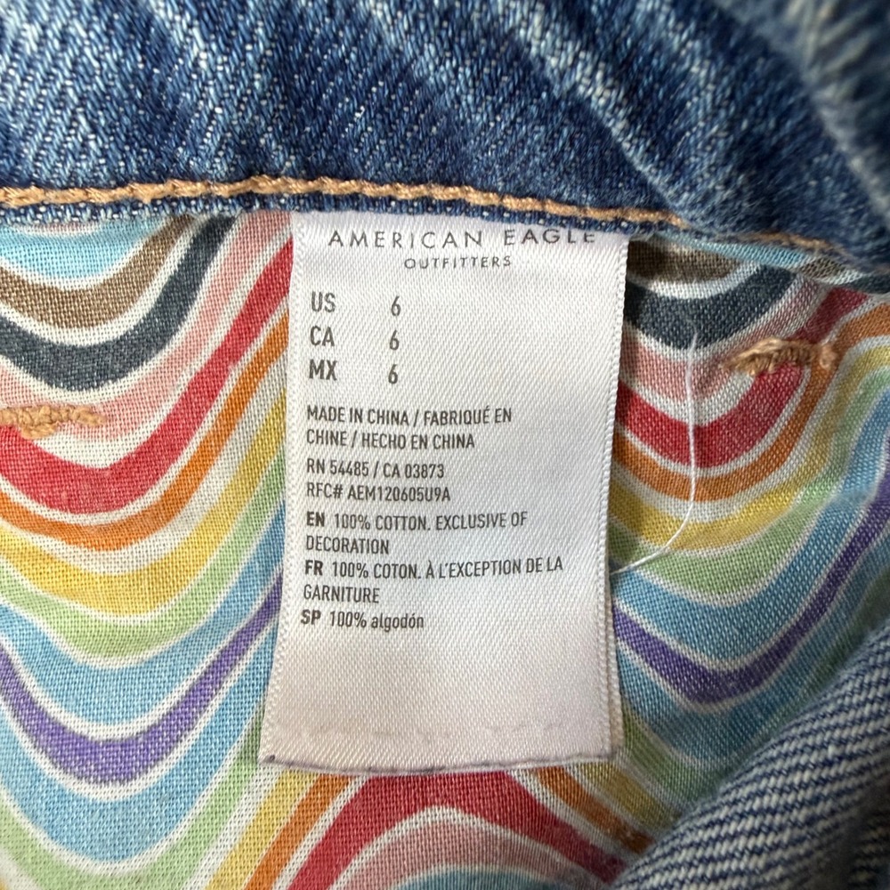 American Eagle Shorts Womens 6 Blue Baggy Distressed Rainbow Embroidered Denim - Picture 5 of 12